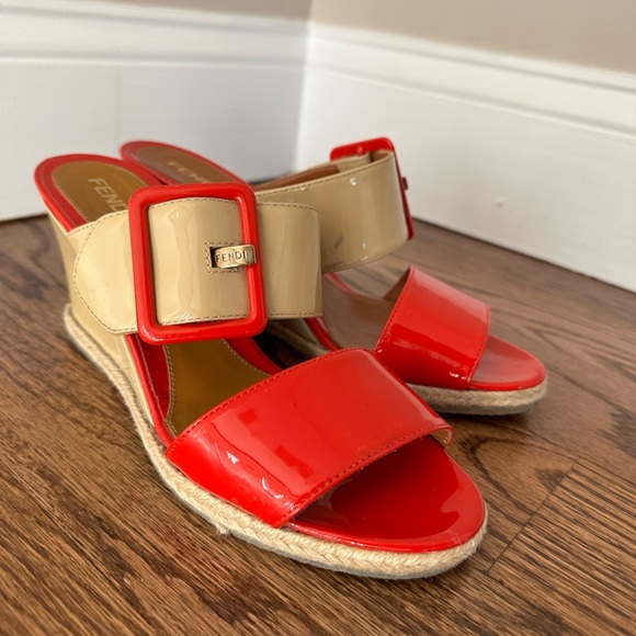 Fendi Red and Tan sandals with Wedge Heel - Picture 1 of 4